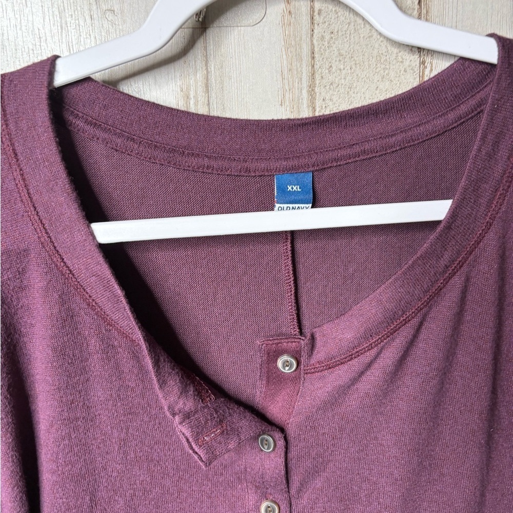 OLD NAVY Long Sleeve Oversized Boyfriend Henley Plush Knit Tunic Dark Purple XXL - Picture 2 of 14